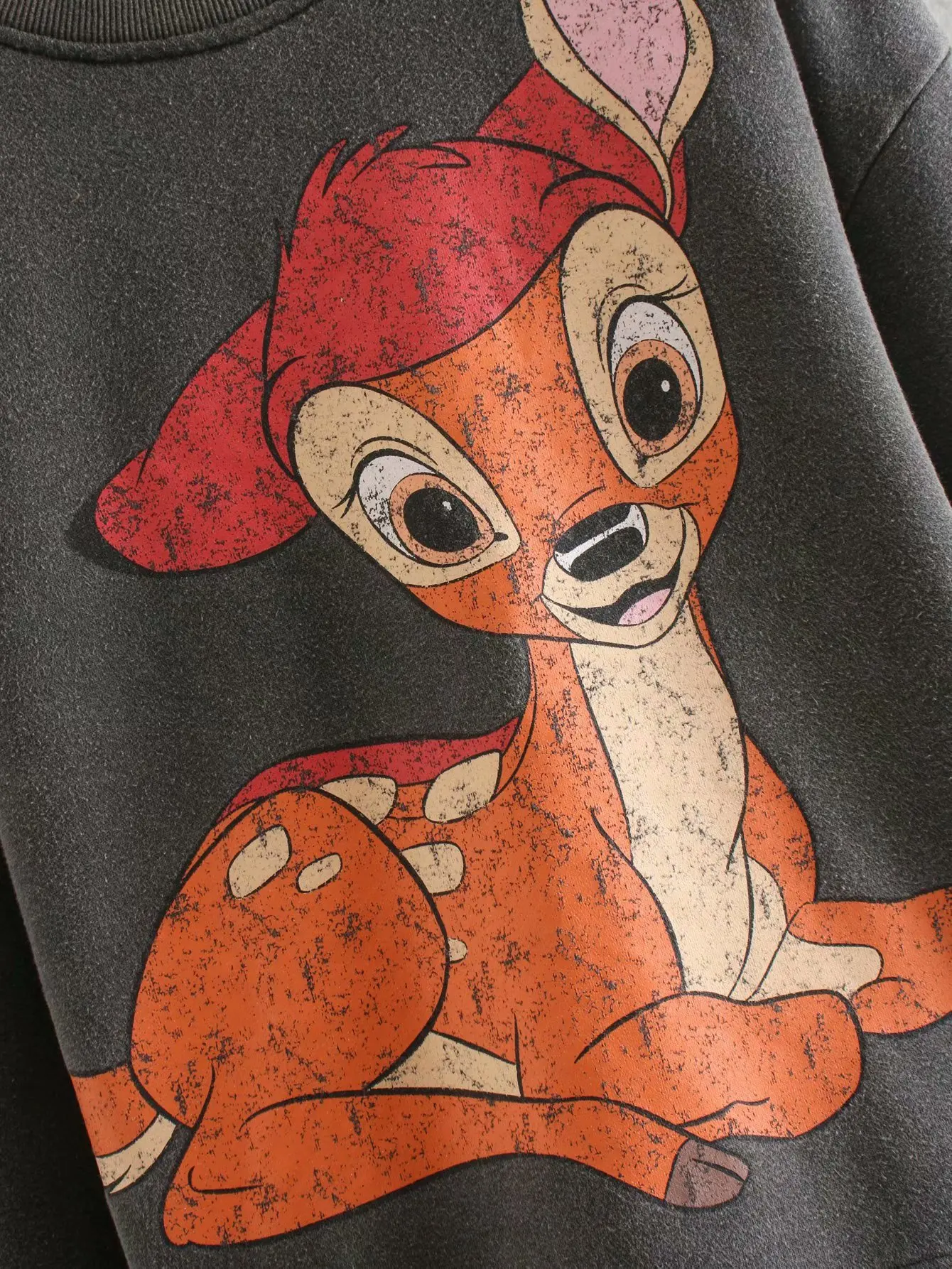 Стильная серая футболка с принтом оленя Бэмби Дисней, пуловер с круглым вырезом, Модные женские свободные топы с длинным рукавом в стиле Харадзюку