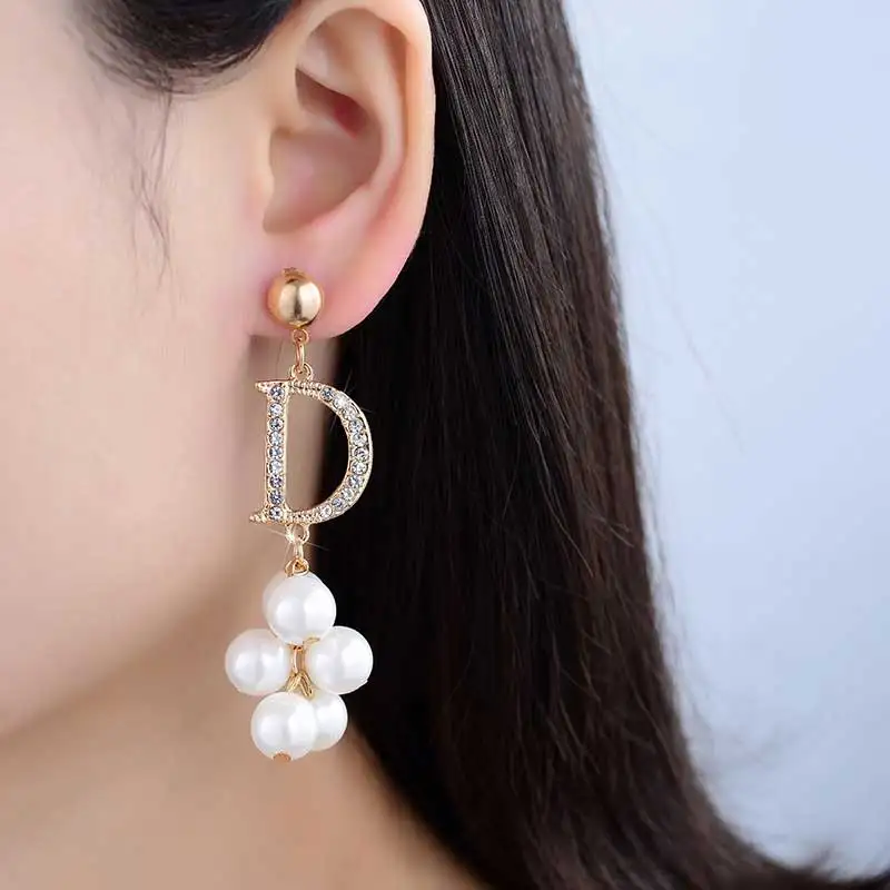 Корея простой фианит двухсторонняя женские серьги с жемчугом высокого качества