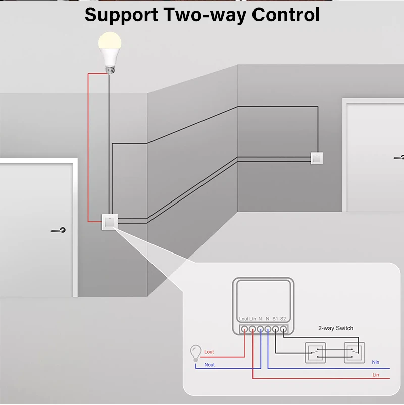 Tuya Wifi Mini Smart Switch 16A 2-Way DIY Switches SmartLife App Timer Module Support Alexa Google Home Alice Voice Control