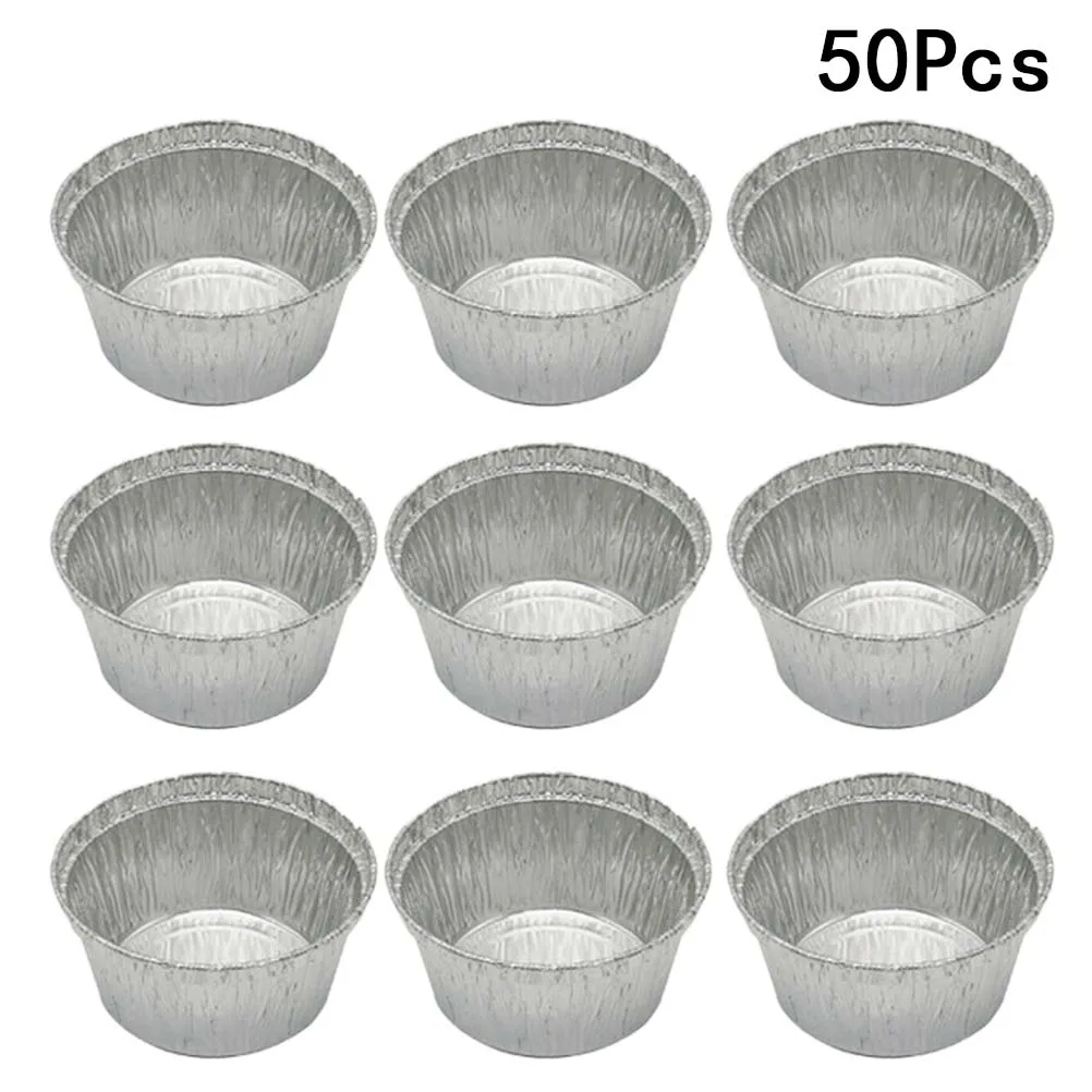 

50Pcs 120ML Tin Foil Bowls Aluminum Foil Round Disposable BBQ Tray Pie Pans for Homemade Cakes Pies -8x3.7cm (Without Lid)