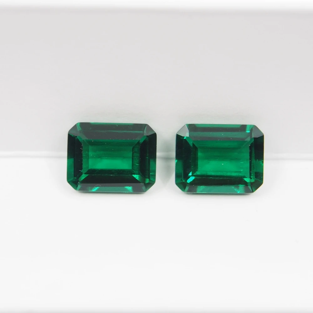 9*7mm 2cts Lab Created Zambia Green Emerald Gem stone Hydrothermal Octagon cut Emerald earring jewelry for women