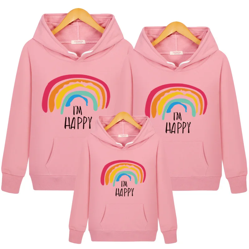 pink Rainbow hoodie Радужная толстовка с капюшоном; Ins; Одежда для мальчиков и девочек; одежда для родителей и детей; одинаковые комплекты для семьи; подарки для детей; Прямая поставка - Цвет: pink Rainbow hoodie