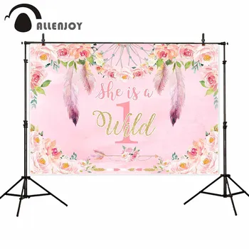 

Allenjoy 1st Birthday Celebration Wallpapers Flowers Leaves Dreamcatcher Pastel Pink Backgrounds Princess Party Backdrops Cloth