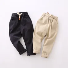 19 Осенние новые стильные свободные штаны-шаровары в европейском и американском британском стиле; однотонные шаровары; детские мягкие брюки