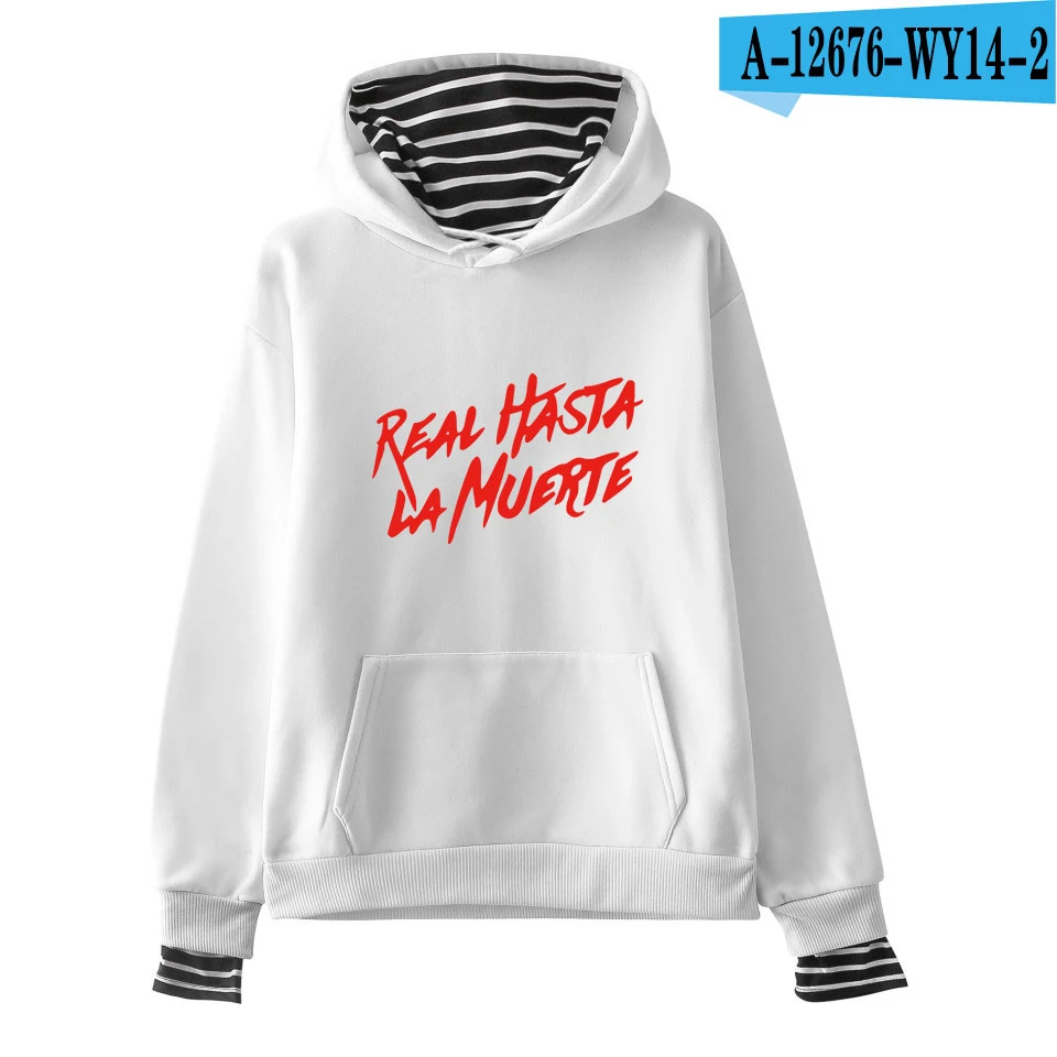 Anuel AA Album Real Hasta La Muerte поддельные две части толстовки женские K-pops с длинным рукавом флис Harajuku толстовки - Цвет: White
