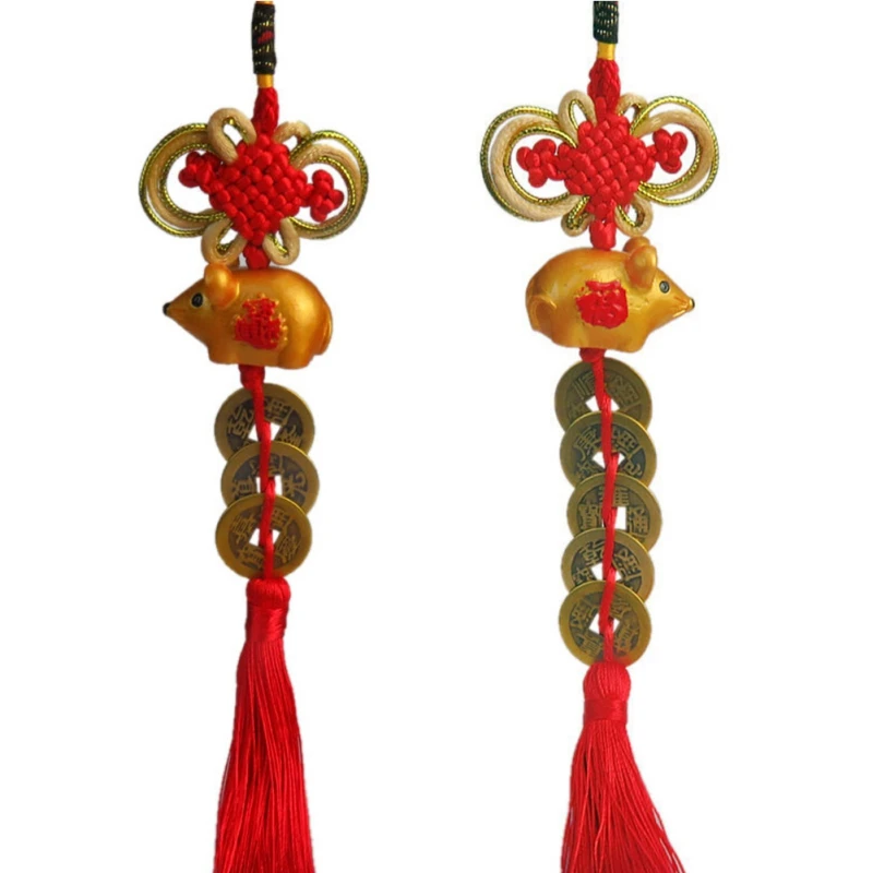 

2020 Chinese New Year Rat Charm Decoration Chinese Knot Lucky Coin Hanging Decoration For New Year Home Decor