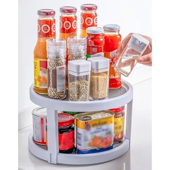 

360 Rotation Double Layer Cabinet Organizer Spice Storage Rack Pantry Turntable 25cm