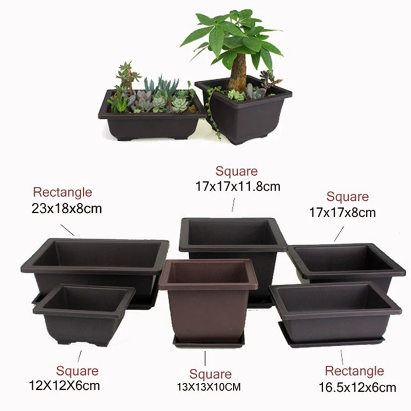 Plastic Flower Pot Square Balcony Nursery Bonsai Succulent Planter Bowl Decor