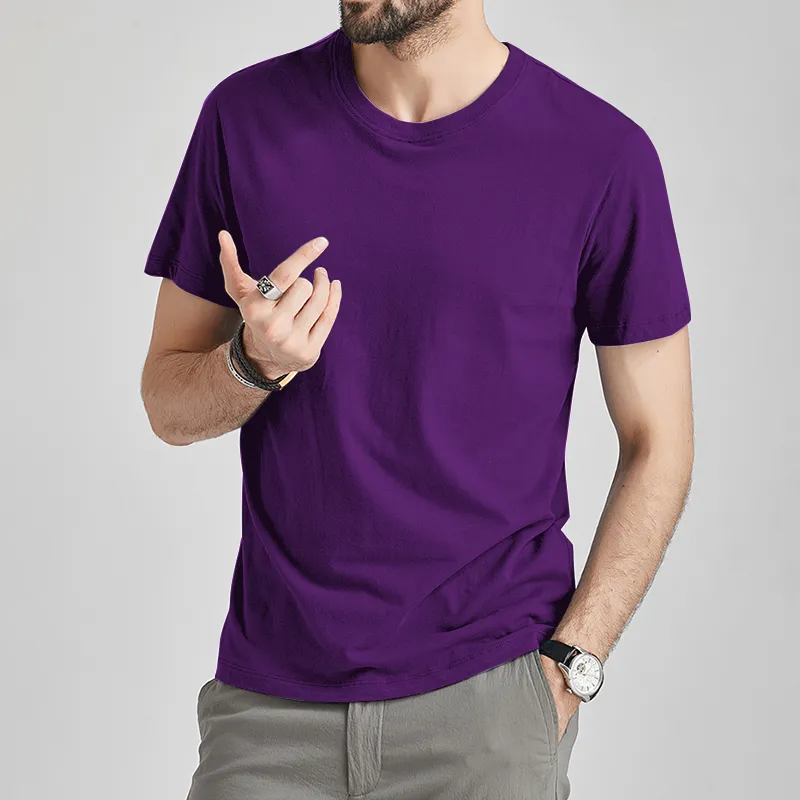 Camisetas de algodón liso para hombre y mujer, ropa deportiva, color morado, corta, Verano _ - Mobile
