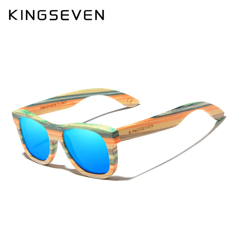 KINGSEVEN, ретро бамбуковые солнцезащитные очки, для мужчин и женщин, поляризационные, зеркальные, UV400, солнцезащитные очки, полная оправа, деревянные оттенки, очки ручной работы