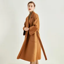 Manteau avec ceinture et col à revers pour femme, vêtement d'extérieur Double face en laine mérinos et cachemire, Collection automne/hiver 2021