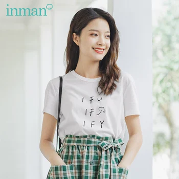 

INMAN 2020 Summer New Arrival Fit Letter Print Concise Style Cotton Artistic Literary All-match Short Sleeve T-shirt