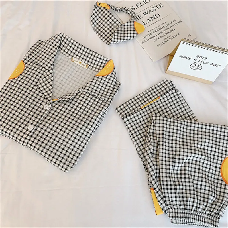 

Caiyier Cartoon Pajama Sets Grid Duck Print Nightwear Winter Long Sleeve Sleepwear With Eye Mark 2019 Causal Home Clothers