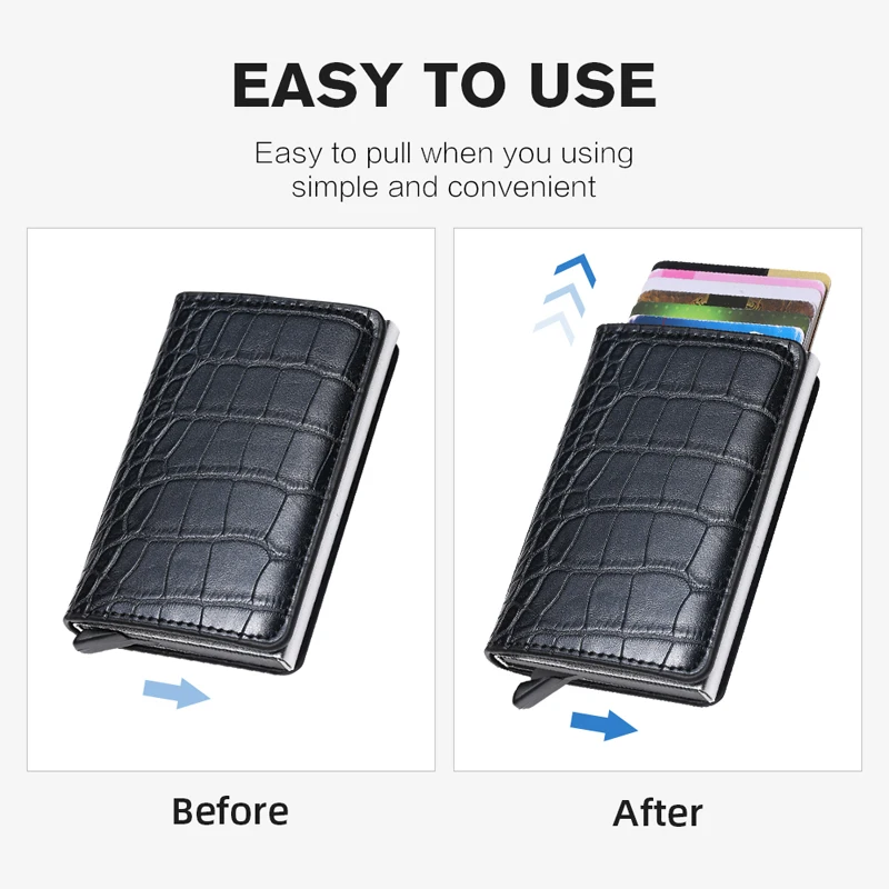 Rfid Safe Anti-theft Smart Wallet Thin ID Cards Holder Unisex Automatically Solid Metal Bank Credit Cards Holder Business Purse