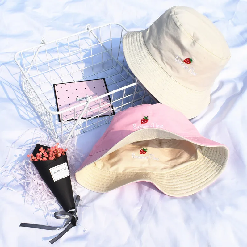 Bucket Hats Women Sun Shading Flat Letter Embroidered Fisherman Hat Korean Style Solid Double-sided Wear Casual Womens Trendy - Цвет: 8