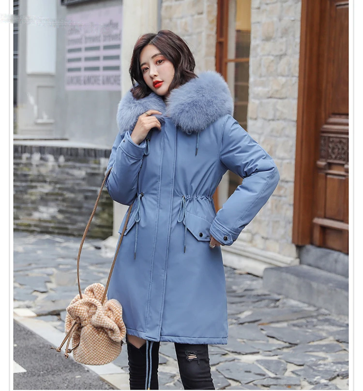 Зимняя длинная куртка, новое зимнее пальто для женщин, большой меховой воротник, теплая Женская парка, верхняя одежда, пуховик, зимняя куртка, большие размеры