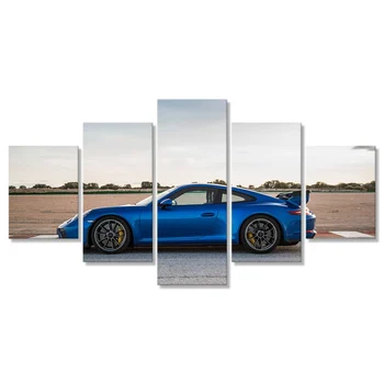 

Porches 911 GT3 Blue Car Wall Art Canvas Pictures HD Printed Poster 5 Pieces Paintings Living Room Home Decor