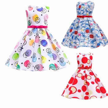 

New Fashion Kid Baby Girl Sleeveless Cute Cartoon Colorful Smiley Dresses Princess Pageant Party Tutu Dress Casual Sundress