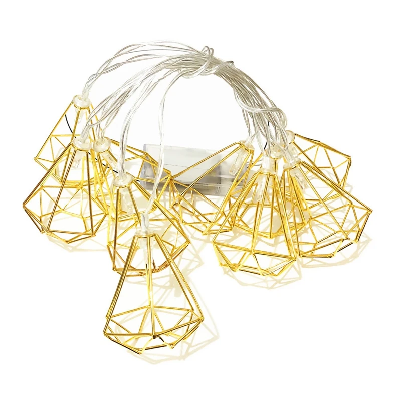 Romantic Party Wedding Decor 10 Leds String Light Gold Metal Hexagonal String For Valentines Day Gift