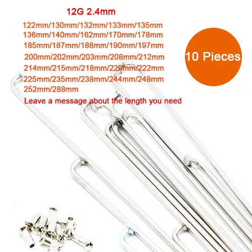 12G 10 pieces Высококачественные 12 г/к 13 г/к велосипеды спицы с сосками "J" изгиб серебро сталь спицы колеса 110-300*2,2 мм 2,4 мм MTB дорожный велосипед диски - Цвет: 12G 10 pieces