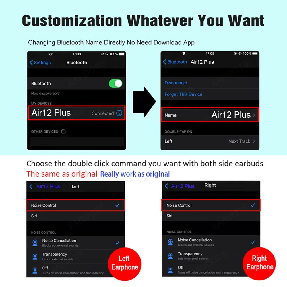 Original Air12 Plus Bluetooth Earphone 5.1 noise Reduction Transparent High-Definition Microphone Super Bass PK i900000 Air3Max