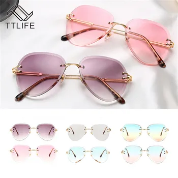 

TTLIFE Rimless Sunglasses Women Brand Designer Sun Glasses Gradient Shades Cutting Lens men Frameless Metal Eyeglasses YJHH0163