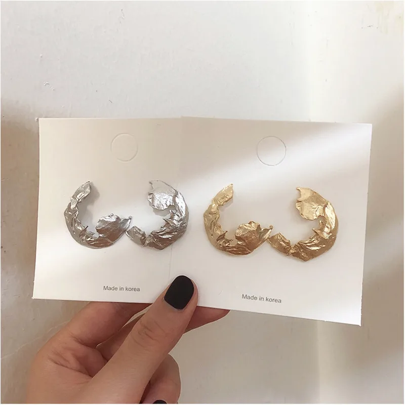 

Korea Punk Geometric Abstract Irregular Round Drop Stud Earrings For Women Large Metal Matte Party Jewelry Gift Prevent allergy