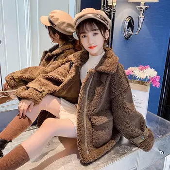 

New 2021 Winter Girls Fashion Faux Fur Coats Baby Elegant Thicken Warm Jacket Girls Casual Overcoat Kids Children Outwear D170