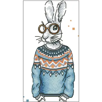 

Rabbit in sweater patterns Counted Cross Stitch 11CT 14CT 18CT DIY Chinese Cross Stitch Kits Embroidery Needlework Sets