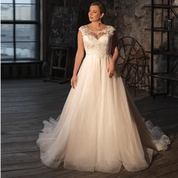 Elegant Strapless A-Line Plus Size Wedding Dresses for Brida Floor-Length Puffy Tulle Applique Sleeveless Bridal Gowns Summer