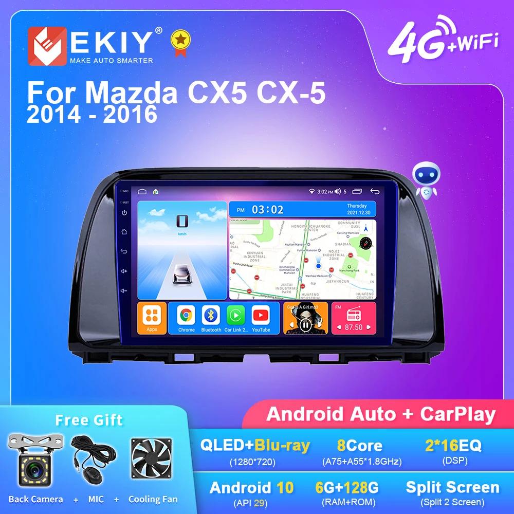 EKIY T7 QLED DSP Android 10 автомобильное радио 6G + 128G для Mazda CX5 CX-5 2014 2015 2016 стерео навигация GPS