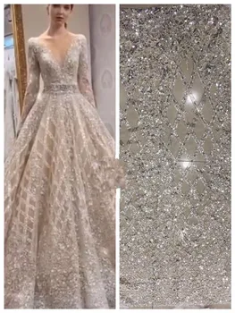 

fashion african net lace fabric with heavy beads hot sale JIANXI.C-566838 embroidered lace fabric for bridal dress