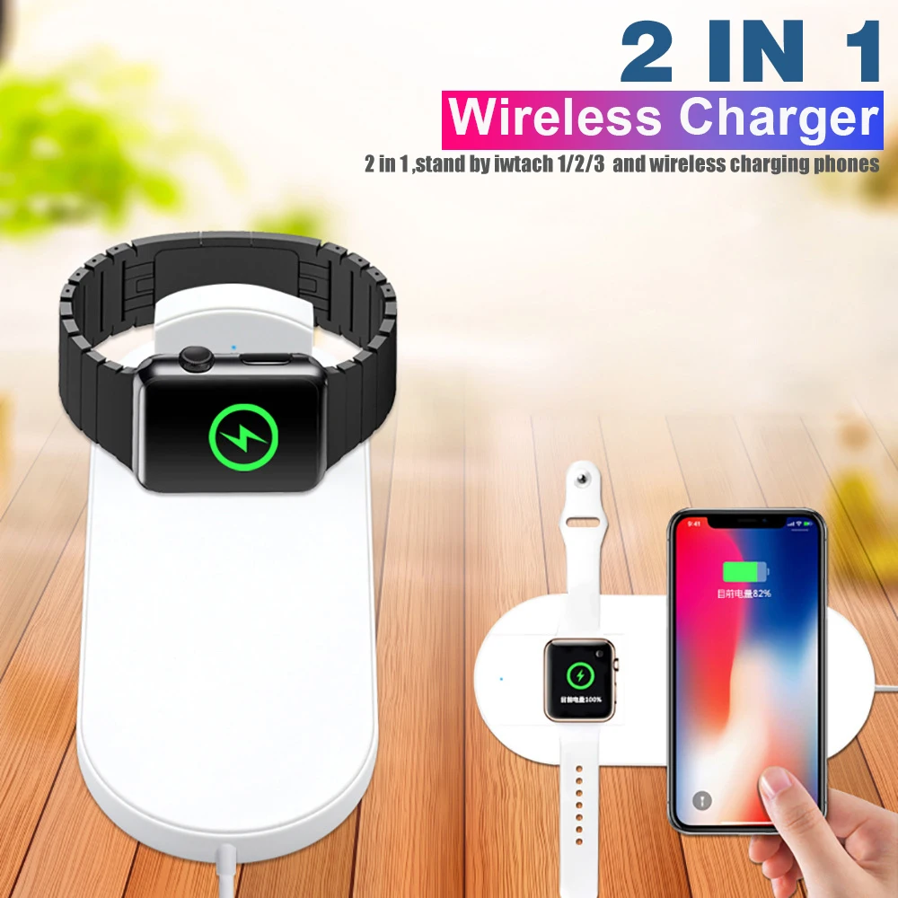 2 в 1 Qi Беспроводное зарядное устройство Подставка для Apple Watch 8 Plus X Xs Max QC 3 0 USB