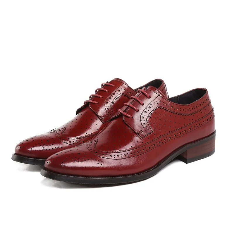 

Men's Leather Shoes Shoe Upper Punched Cowhide Comfortable Lace-up Formal Wear Red Chaussure Homme