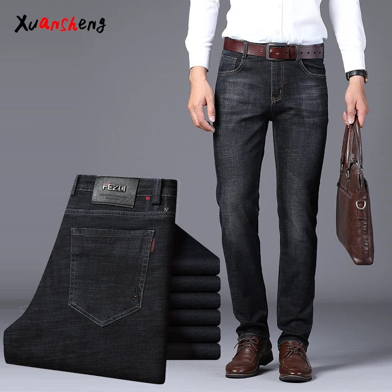 Xuan Sheng прямые мужские джинсы 2019 синие Черные стрейч классические модные свободные Дикие повседневные мужские длинные брюки темно простые