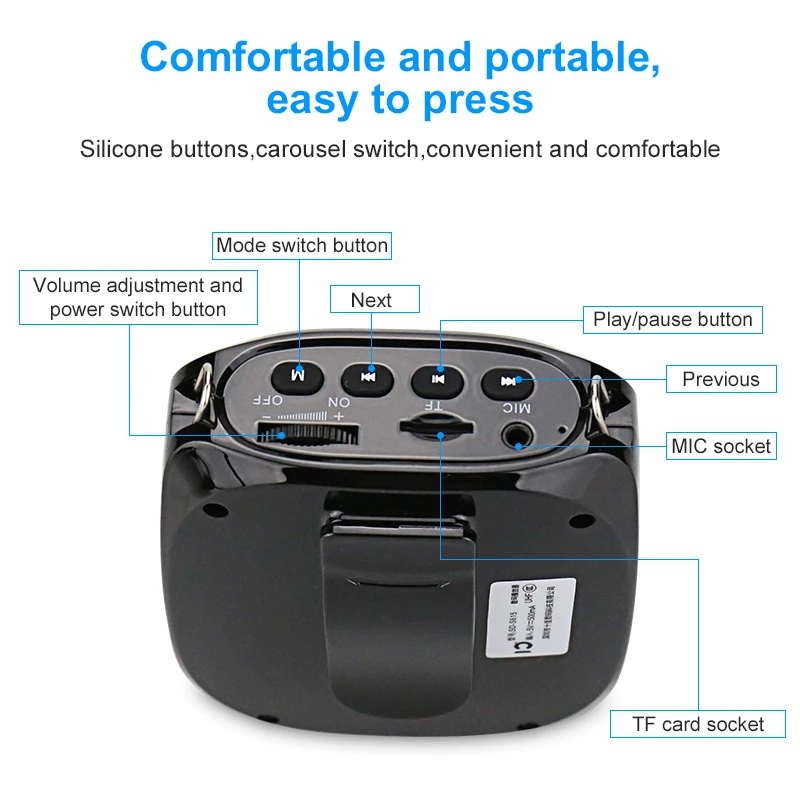 SHIDU Mini amplificador de voz Altavoz Bluetooth portátil con micrófono  inalámbrico UHF 10W 1800mAh sistema PA compatible con audio de formato MP3