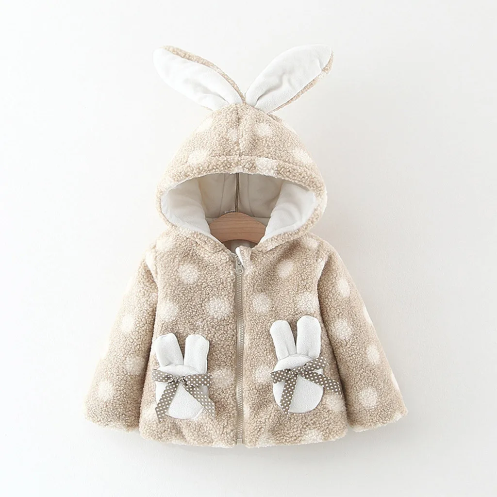 

Children Loose Coat Zipper Bow Little Rabbit Pocket Rabbit Hat Dot Pattern Cartoon Long Sleeve Hooded Collar Girls Jackets W1126
