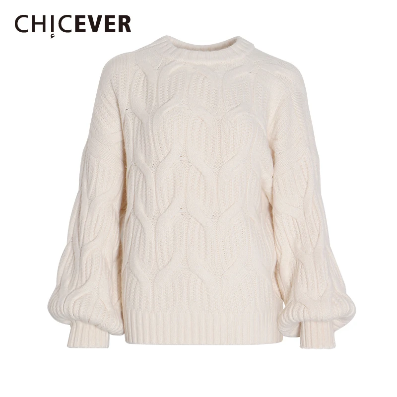 

CHICEVER Autumn Jumper Sweater For Women O Neck Lantern Sleeve Loose Thick Pullovers Sweaters Female Clothes Fashion New Korean