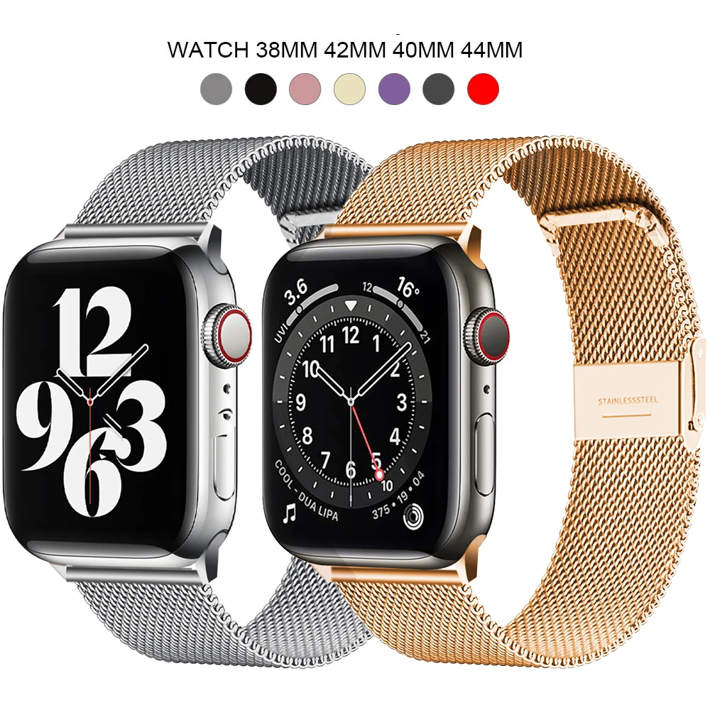 Milanese-Correa de acero inoxidable para apple watch, banda de 38mm, 40mm, 42mm y 44mm para iwatch serie de pulseras 6 SE 5 4 321
