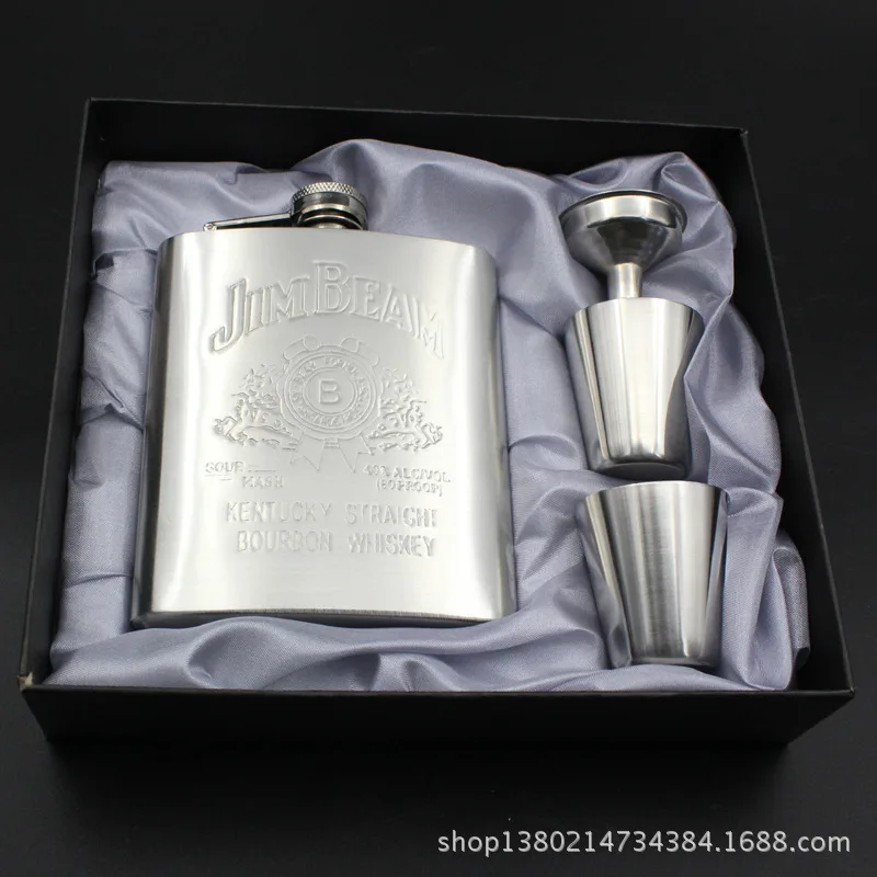 Portable Stainless Steel Flagon 7 Oz Small Wine Pot Top Grade Set Send Wine Glass Funnel Customizable Wine Bottle Gift Box