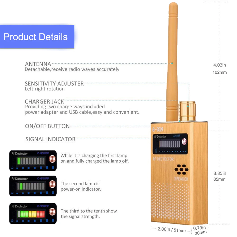 Anti-Spy GPS Signal Lens GPS GSM WIFI G3 G4 SMS RF Tracker GSM SPY Bug Detector Anti Candid Camera Detector