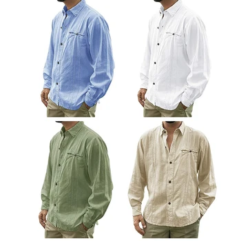 

Men's wear solid color long sleeve linen cardigan solid color long sleeve shirt
