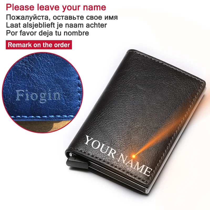 leave your name RFID Блокировка Мужской кредитный держатель для карт Противоугонный держатель для карт для мужчин Кошельки из искусственной кожи Автоматический чехол для карт Алюминиевый металлический кошелек - Цвет: leave your name