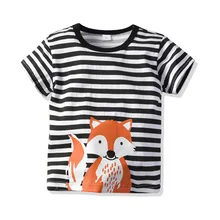 19 летняя одежда в европейском и американском стиле; Детские топы с короткими рукавами и рисунками из мультфильмов; хлопковая футболка с короткими рукавами в полоску с изображением лисы для мальчиков