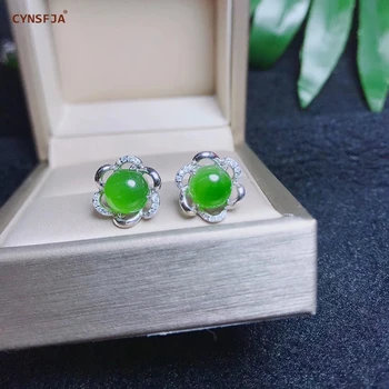 

CYNSFJA Real Certified Natural Hetian Jade Jasper 925 Sterling Silver Fine Jewelry Green Jade Earrings High Quality Best Gifts