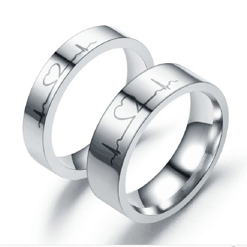 Stainless Steel Silver Heartbeat Couple Rings Ecg Lover Ring Half Circle Love Wedding Couple Pair Ring Anniversary Gift Jewlery Rings Aliexpress