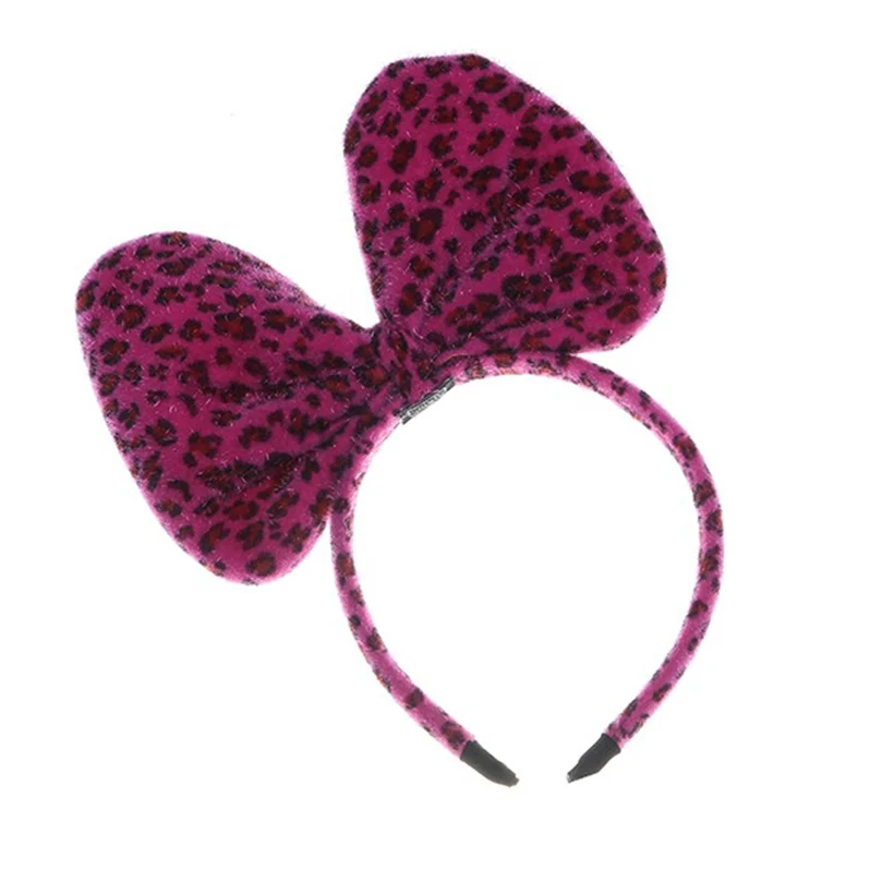 MOLANS Fashion Leopard Bow Hairbands Charming Soft Suede Big Bow-knot Slim Headbands For Women Non-slip Printed Women Hairbands - Цвет: Розово-красный