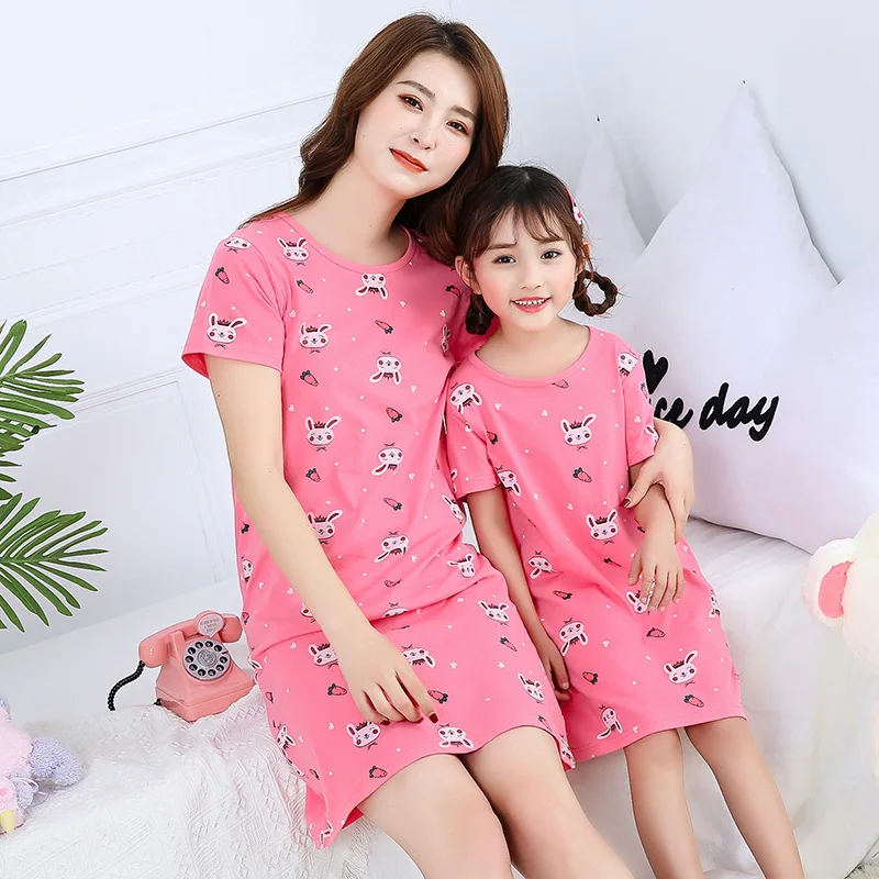 100% Cotton Girls Nightgown Summer Children's Dressing Gown Mother Kids Nightdress Fashion Print Baby Nightshirt Girl Sleepwear pajama sets boy Sleepwear & Robes