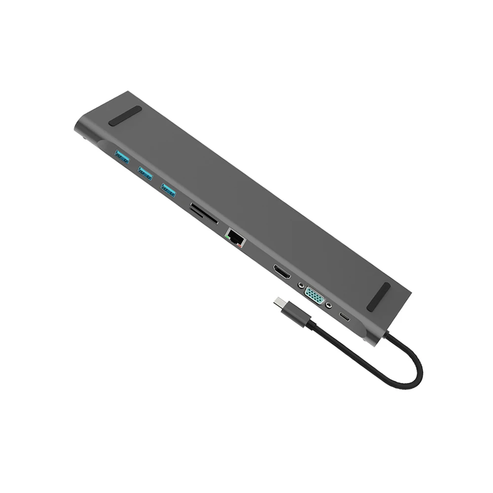 Серый Мульти 10 портов type C концентратор USB-C концентратор USB C концентратор до 3,0 USB HDMI RJ45 VGA usb-хаб для MacBook Pro/AirAccessories - Цвет: Серый
