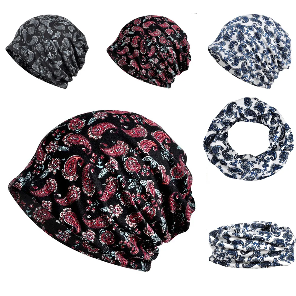 Для мужчин Для женщин Beanie шапки мульти-Применение шейный платок Теплее Шапки Пейсли с цветочным принтом
